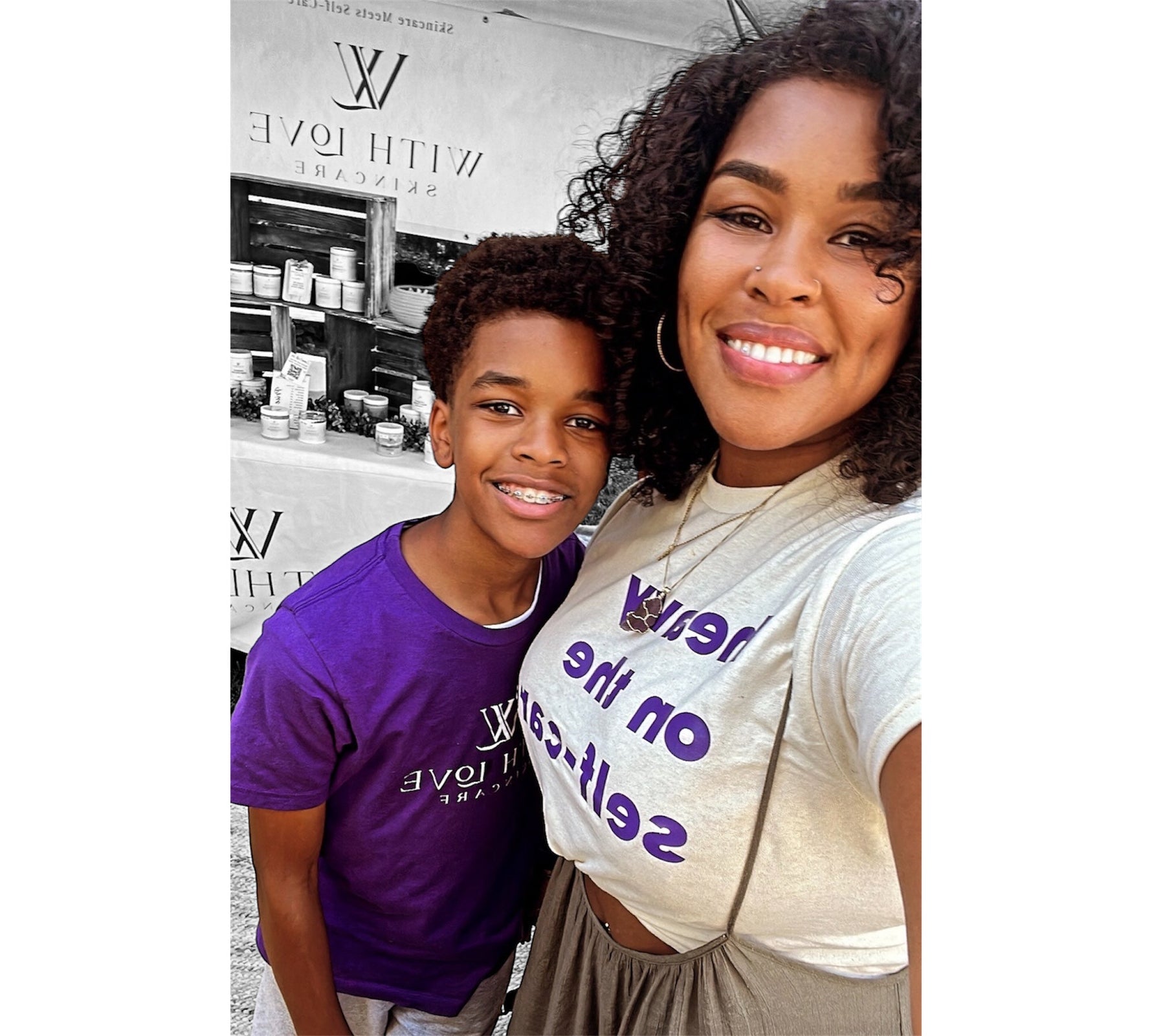 Owner of With Love Skincare with young son 