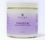 Angelic Whipped Body Cream, part of your essential skin care routine, with shea butter and aloe vera for moisturizing and softening dry skin.