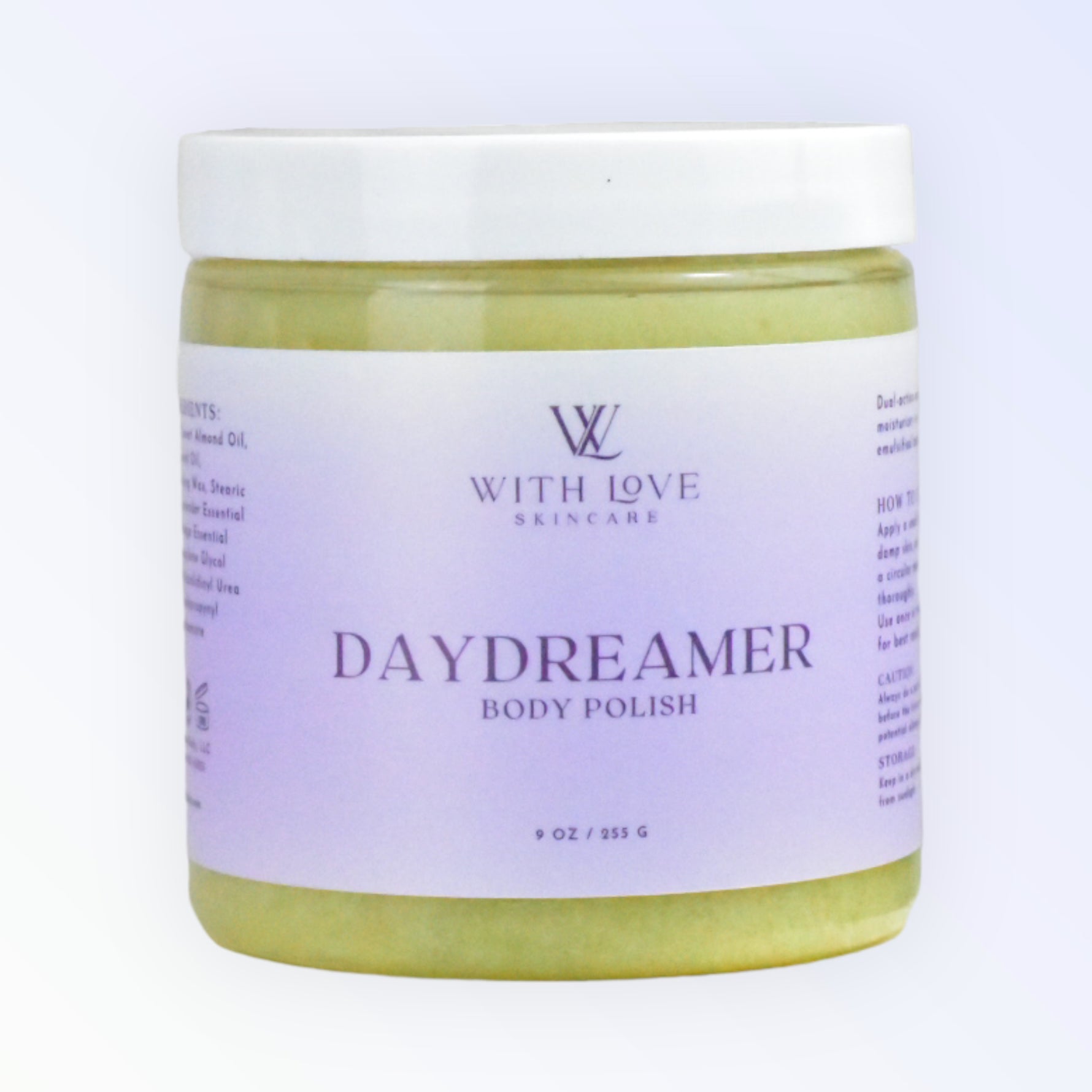 Daydreamer Body Polisher, part of your essential skin care routine, exfoliating and hydrating with lavender and orange essential oils for silky smooth skin.