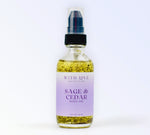 Sage & Cedar Natural Body Oil enriched with cedarwood, sage, and meadowfoam seed oil, perfect for essential skin care and deep hydration.