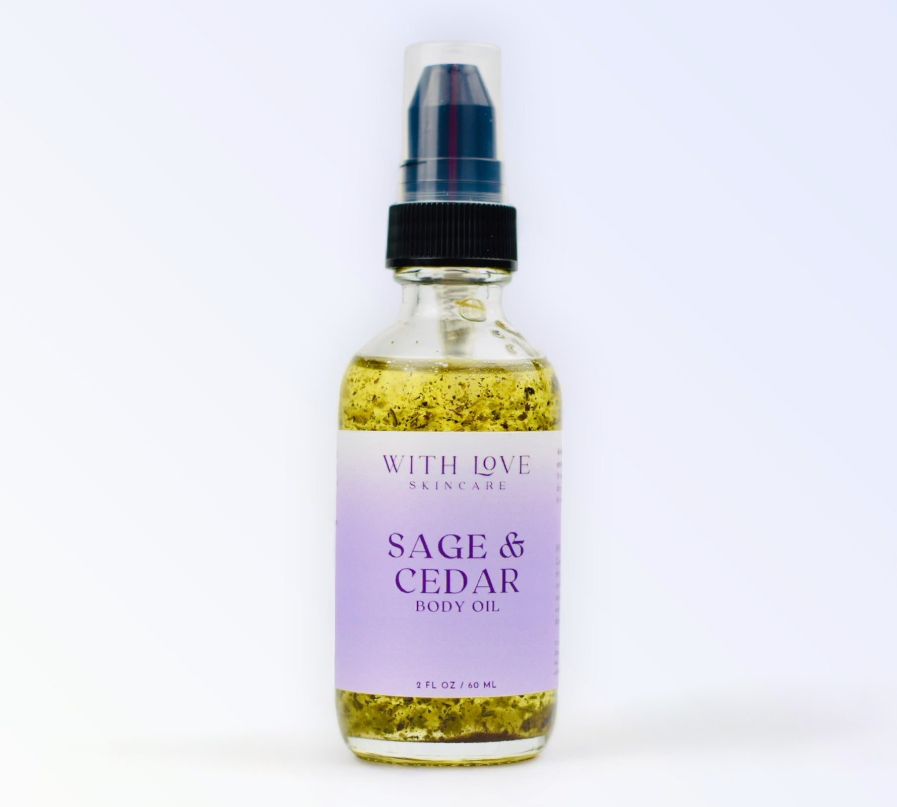 Sage & Cedar Natural Body Oil enriched with cedarwood, sage, and meadowfoam seed oil, perfect for essential skin care and deep hydration.